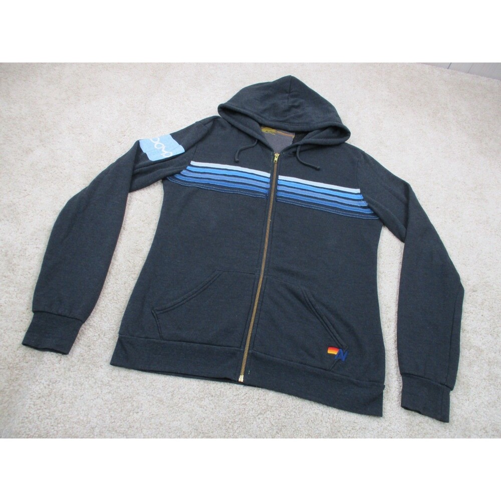 Aviator Nation 5 Stripe Hoodie Mens Large L Full Zip Fleece Blue Rainbow USA - Picture 2 of 16